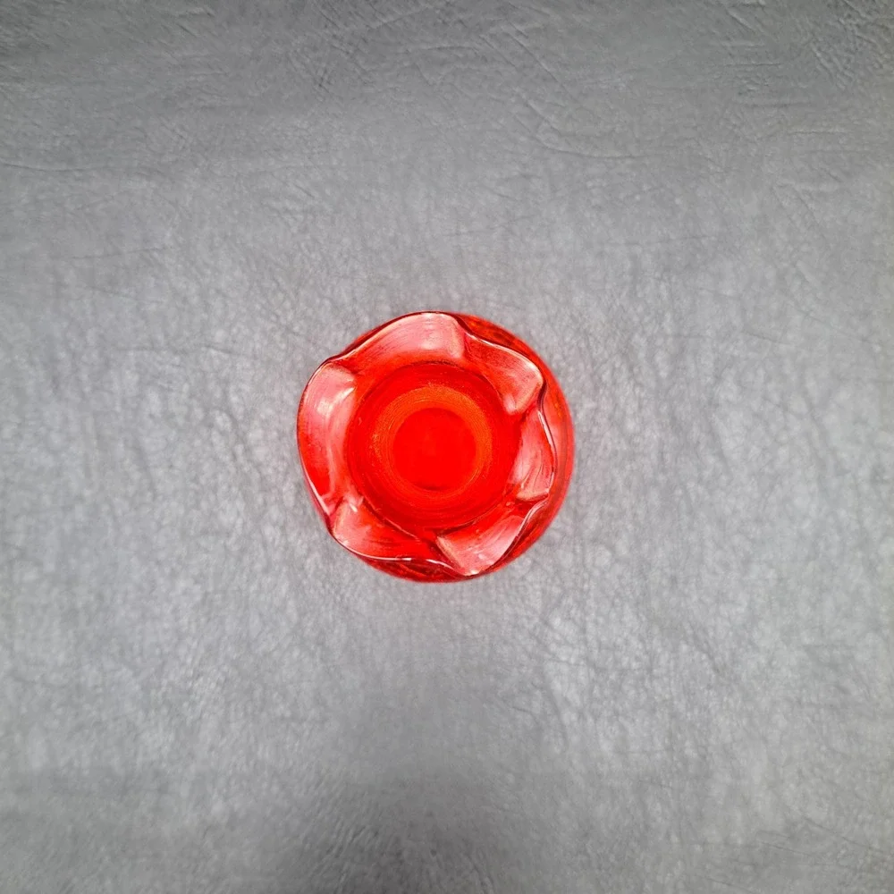 Vintage Ruby Red‎ Crackle Glass Bud Vase Ruffled Rim Rigaree Mid Century Modern